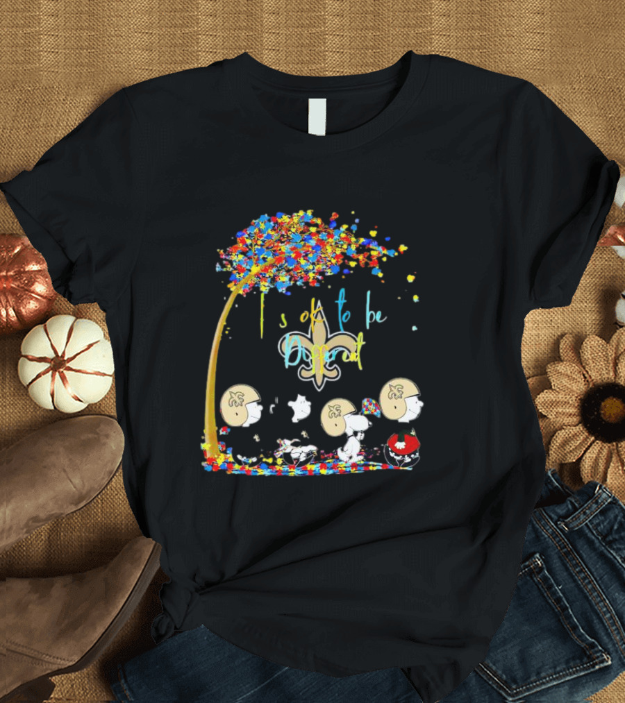 New Orleans Saints Peanuts Characters Autism Awareness It's Ok To Be Different T-Shirt