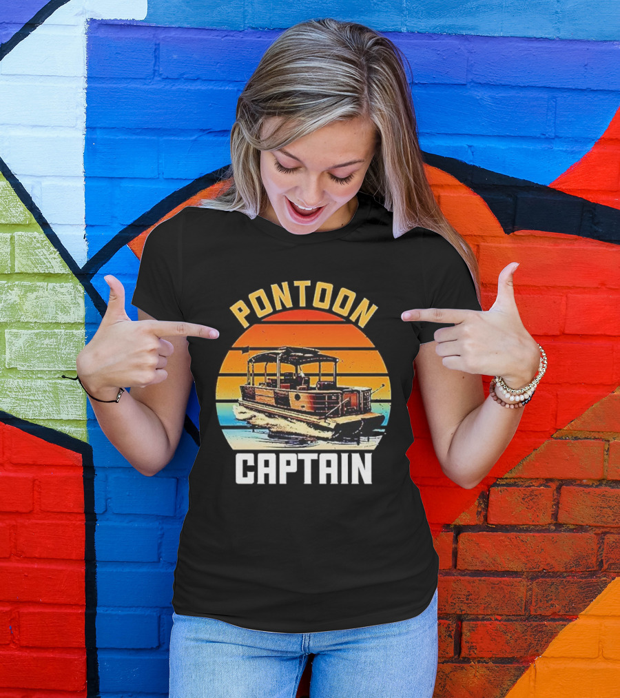 Pontoon Captain Vintage Retro Sunset Boat T-Shirt