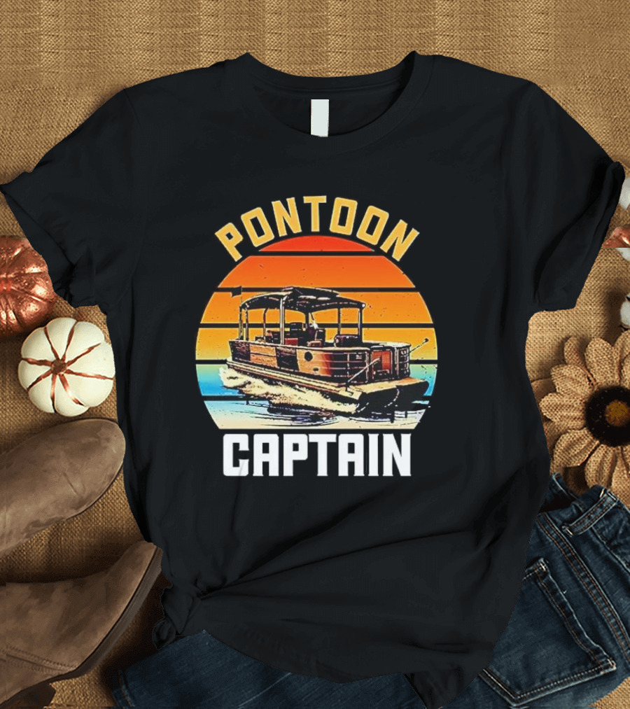 Pontoon Captain Vintage Retro Sunset Boat T-Shirt