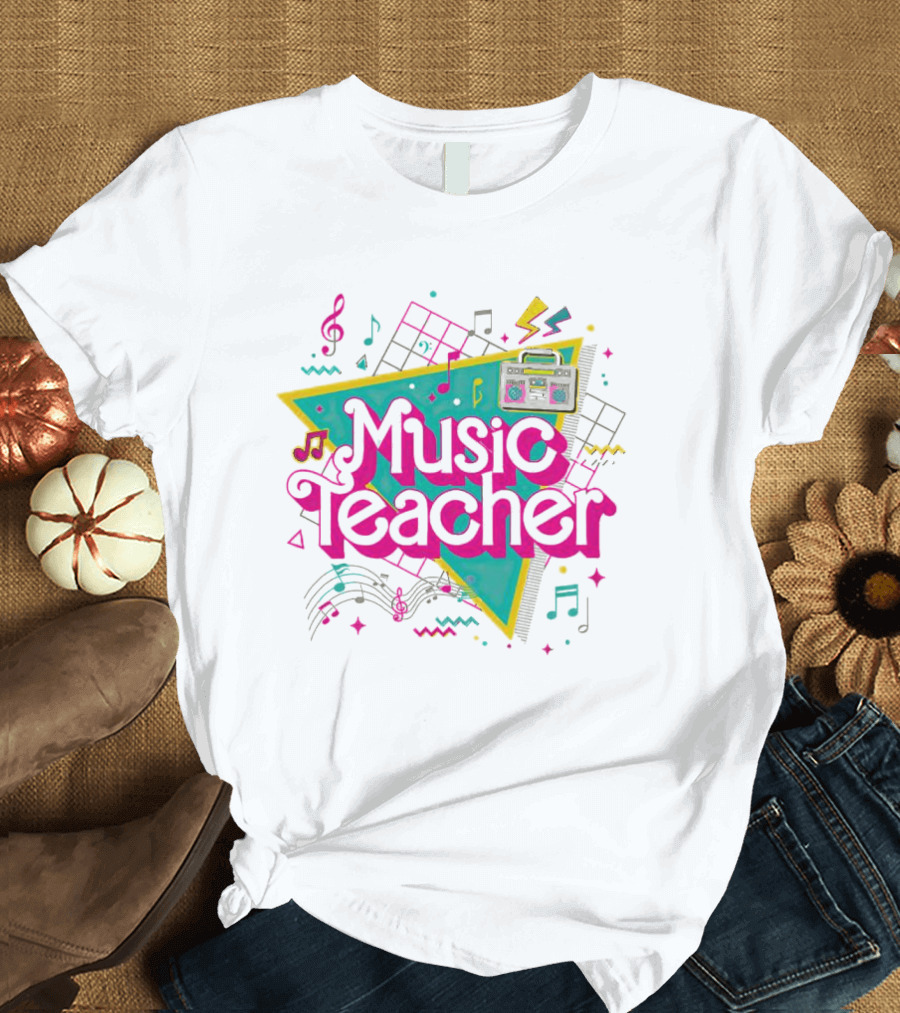 Barbie Music Teacher Retro Triangular Boombox Neon Notes T-Shirt