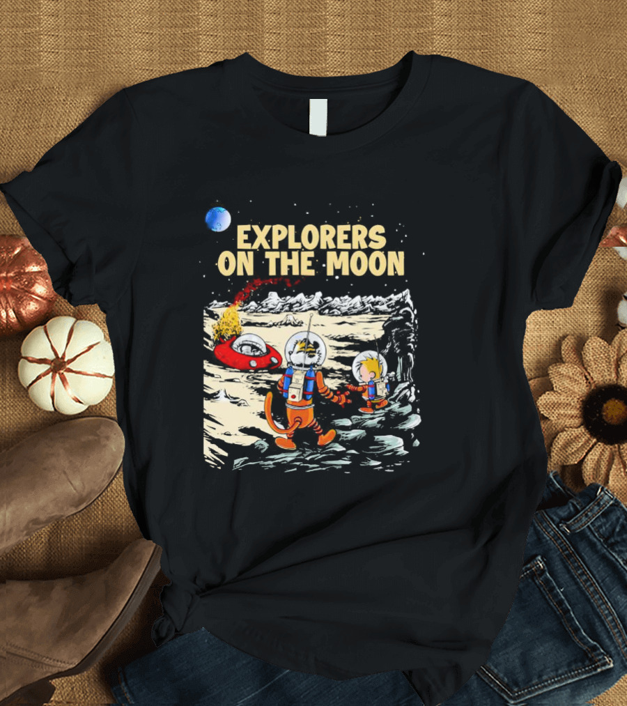 Explorers On The Moon Calvin And Hobbes Lunar Adventure T-Shirt