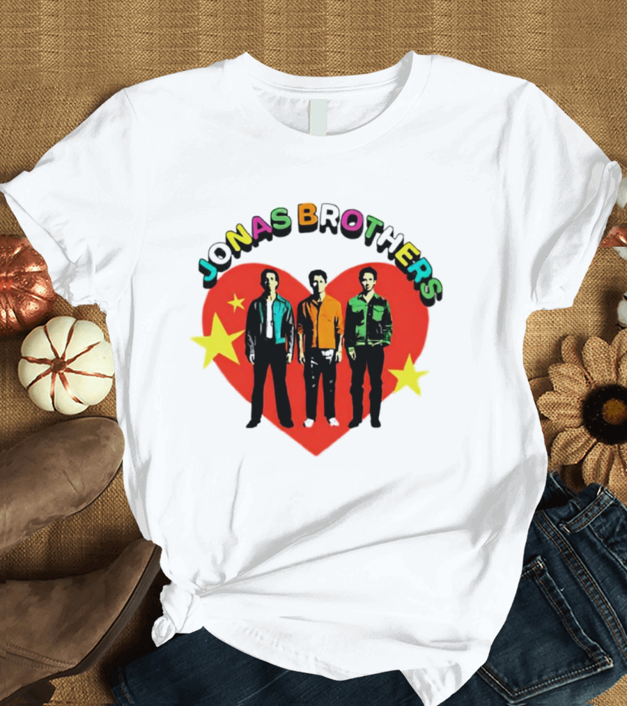 Jonas Brothers Heart Colorful Text With Stars And Figures T-Shirt