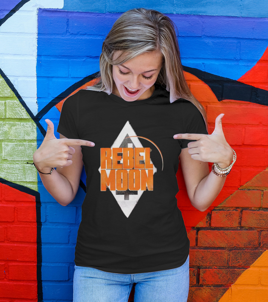 Rebel Moon Diamond Badge Icon Orange Text T-Shirt