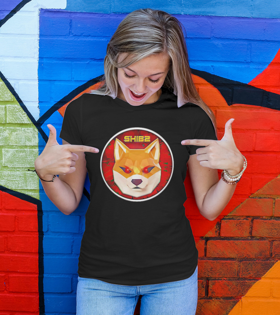 SHIB2 Polygonal Dog Face Red Circle T-Shirt