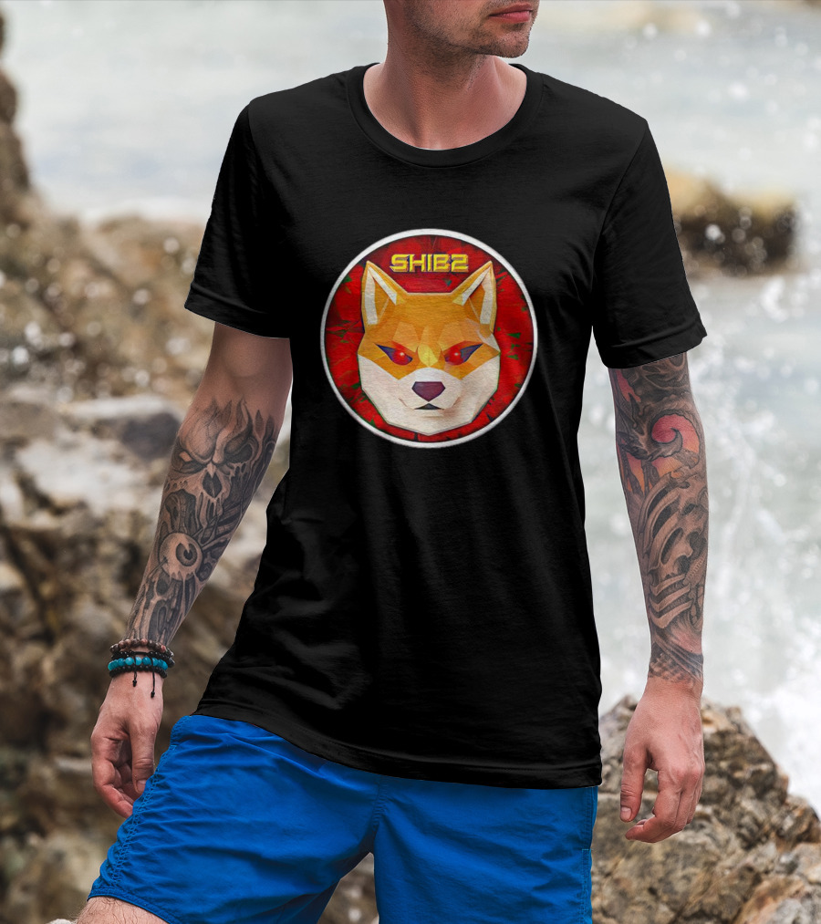 SHIB2 Polygonal Dog Face Red Circle T-Shirt