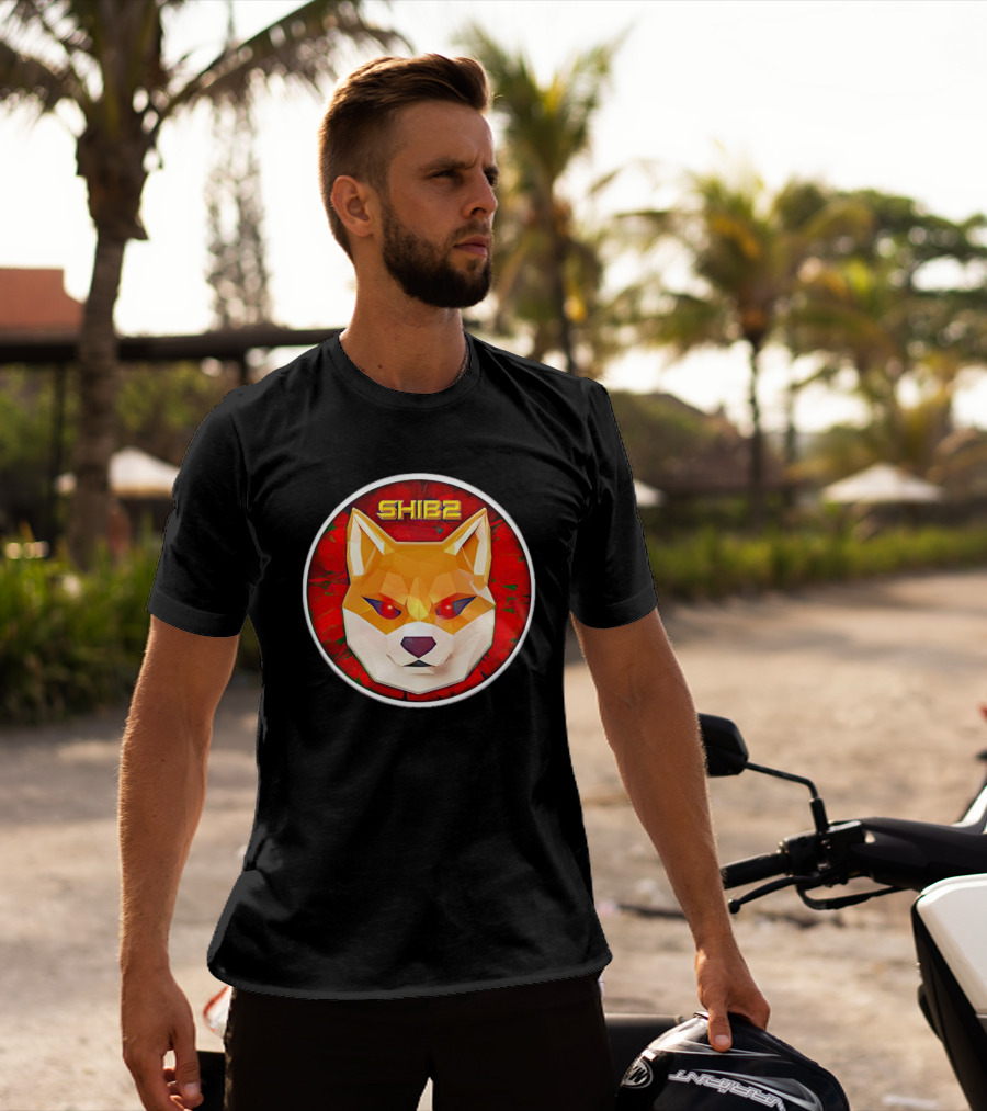 SHIB2 Polygonal Dog Face Red Circle T-Shirt