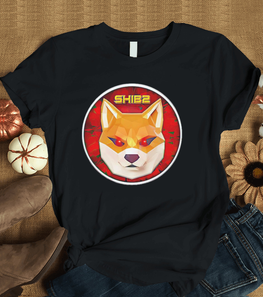 SHIB2 Polygonal Dog Face Red Circle T-Shirt