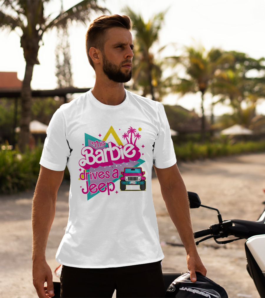 This Barbie Drives A Jeep With Pink Palm Trees And Neon Vibes T-Shirt