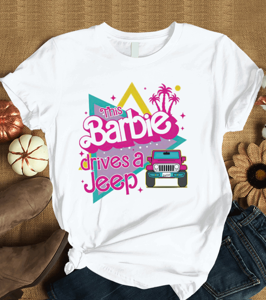 This Barbie Drives A Jeep With Pink Palm Trees And Neon Vibes T-Shirt
