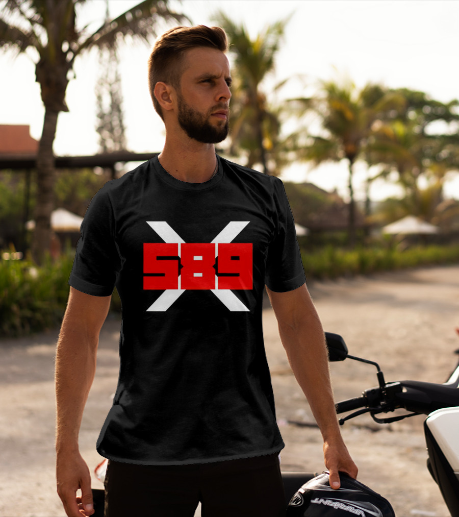 XRP 589 Bold Red On Black With White X T-Shirt