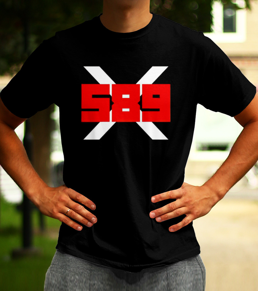 XRP 589 Bold Red On Black With White X T-Shirt