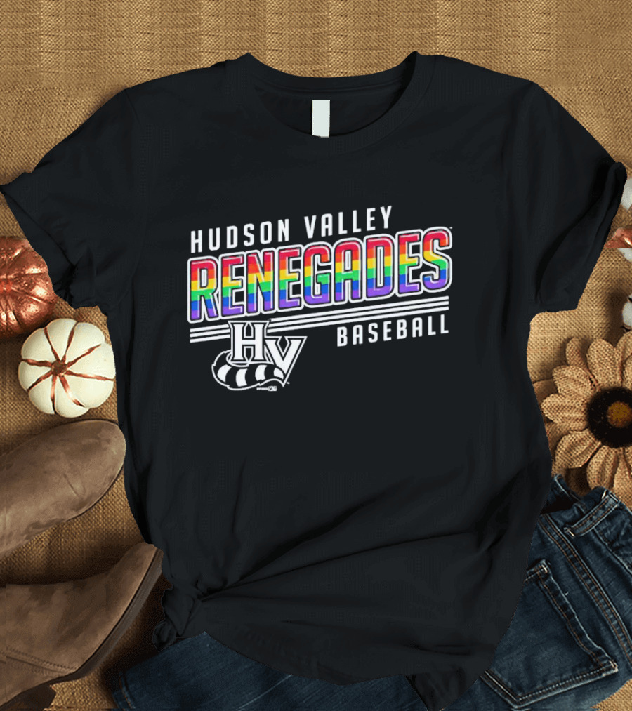 Hudson Valley Renegades Rainbow Pride Baseball HV T-Shirt