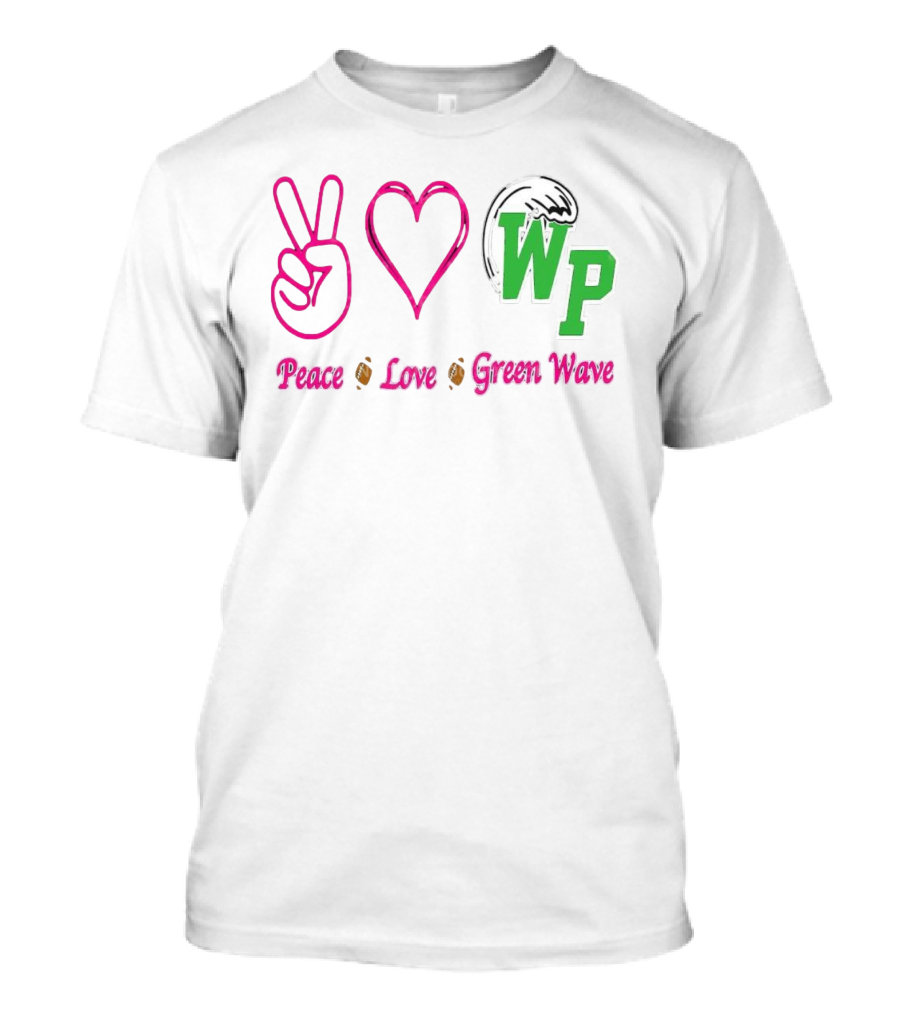 Peace Love Football WP Green Wave T-Shirt