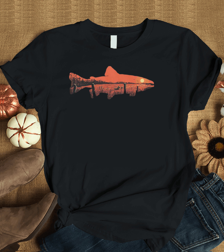 Sunset Trout Lake Silhouette Canoe Reflections T-Shirt