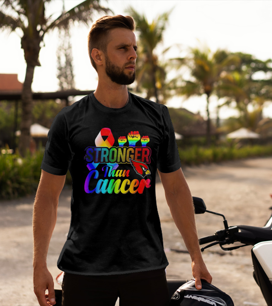 Arizona Cardinals Stronger Than Cancer Rainbow Ribbon Fists T-Shirt