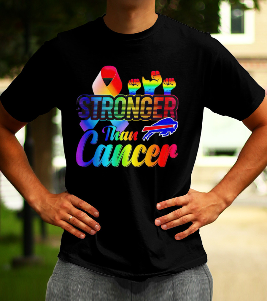 Stronger Than Cancer Buffalo Bills Rainbow Ribbon And Fists T-Shirt