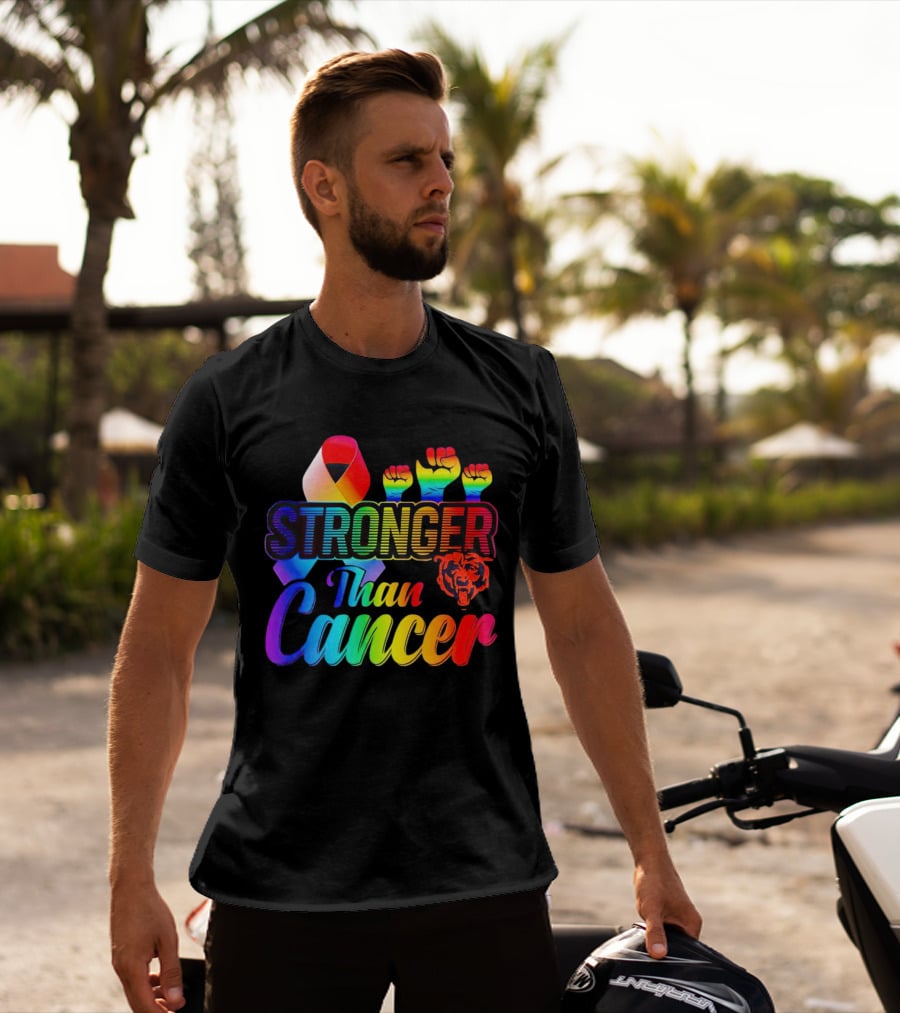 Stronger Than Cancer Chicago Bears Rainbow Ribbon Fists T-Shirt