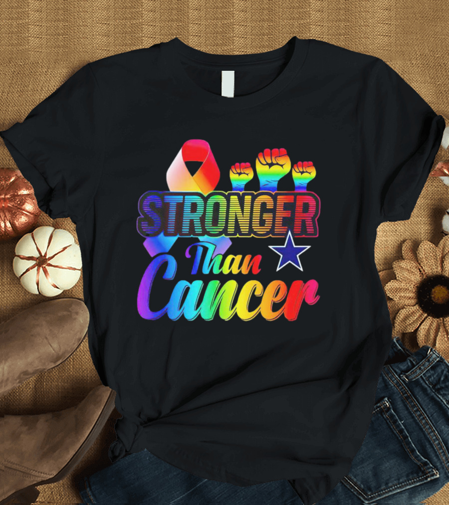 Dallas Cowboys Stronger Than Cancer Rainbow Fists Ribbon Star T-Shirt