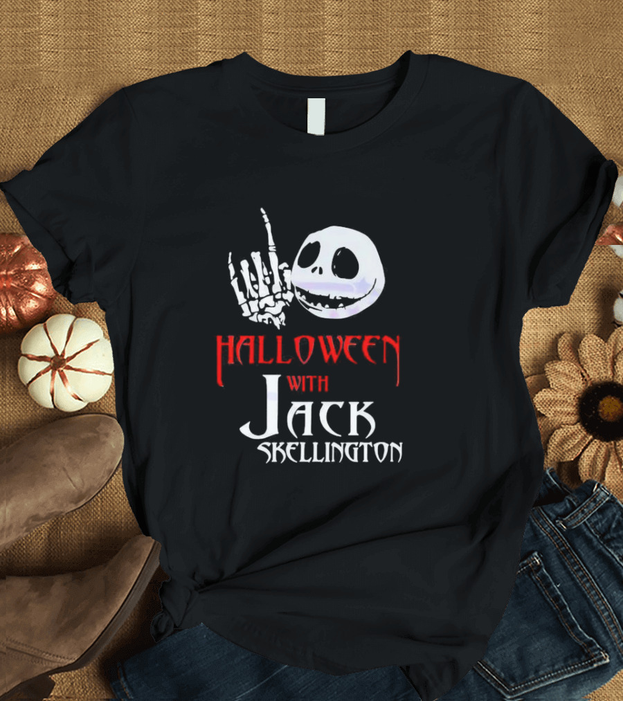 Halloween Fun With Jack Skellington's Face And Hand Gesture T-Shirt