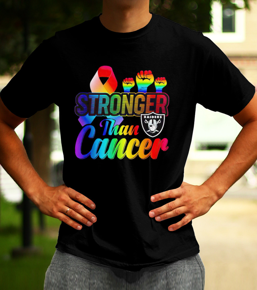 Stronger Than Cancer Las Vegas Raiders Rainbow Fists T-Shirt