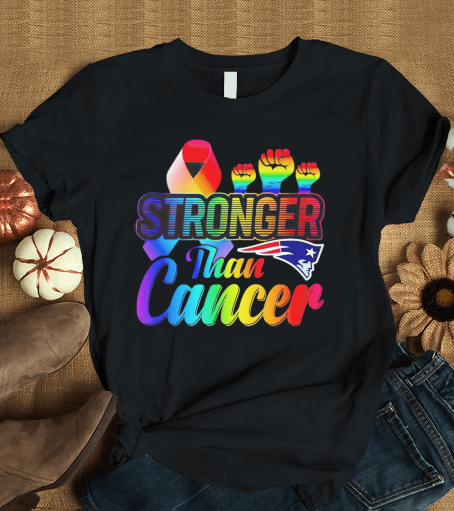 Stronger Than Cancer New England Patriots Rainbow Ribbon Fists T-Shirt