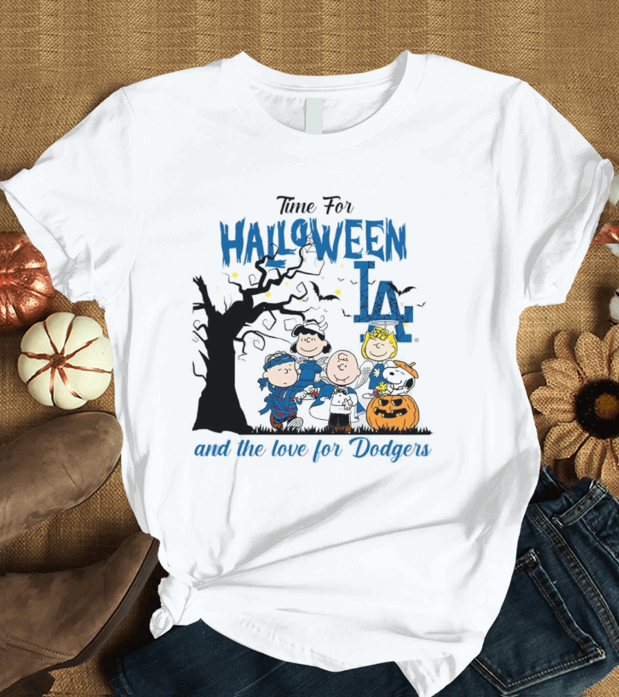 Time For Halloween LA And The Love For Dodgers Peanuts Characters T-Shirt