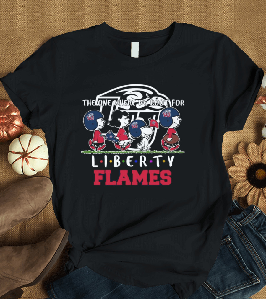 Peanuts Characters Supporting Liberty Flames With LU Helmets T-Shirt