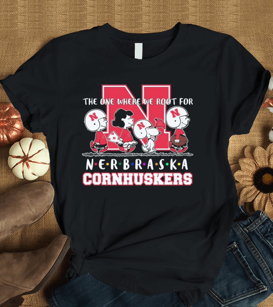 The One Where We Root For Nebraska Cornhuskers Peanuts Characters Football Helmets T-Shirt
