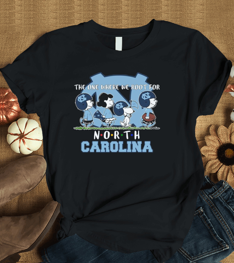 Peanuts Characters Rooting For North Carolina Tar Heels With UNC Helmets T-Shirt