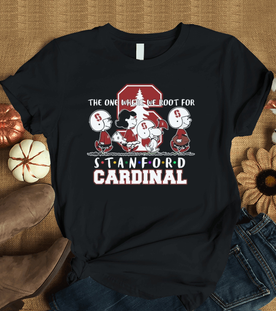 Peanuts Characters Supporting Stanford Cardinal Football With Iconic Team T-Shirt