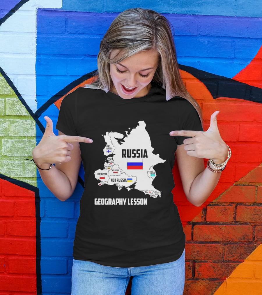 Geography Lesson Not Russia Map With Flags T-Shirt