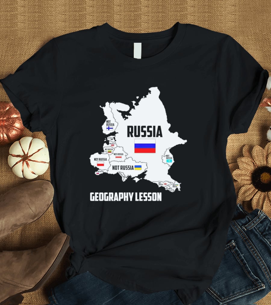 Geography Lesson Not Russia Map With Flags T-Shirt