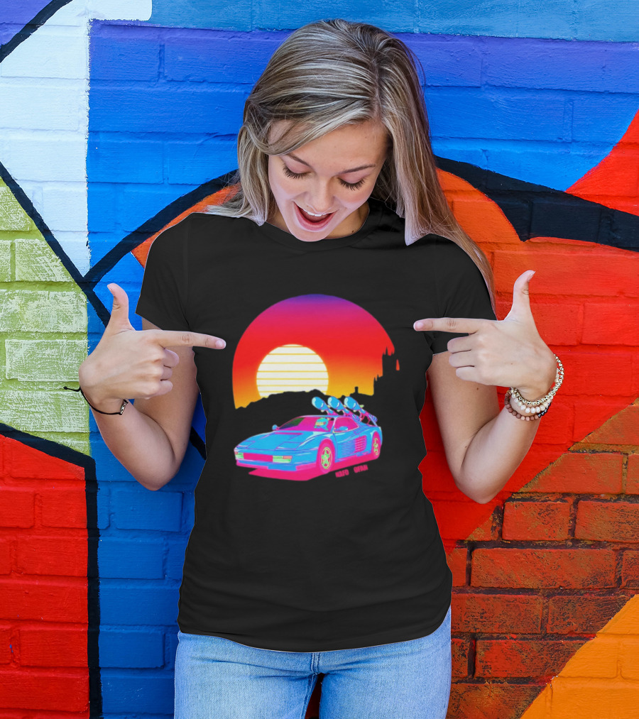 NAFO Crimea Sunset Neon Retro Car At Vibrant Skyline T-Shirt