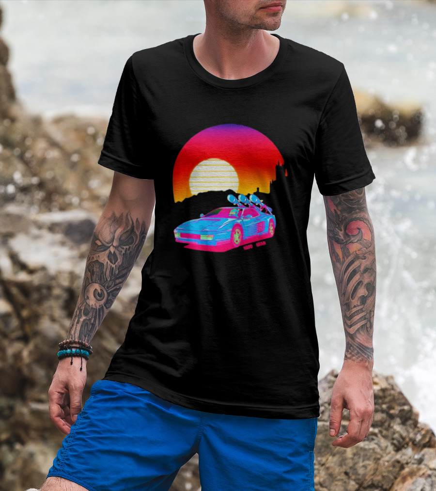 NAFO Crimea Sunset Neon Retro Car At Vibrant Skyline T-Shirt