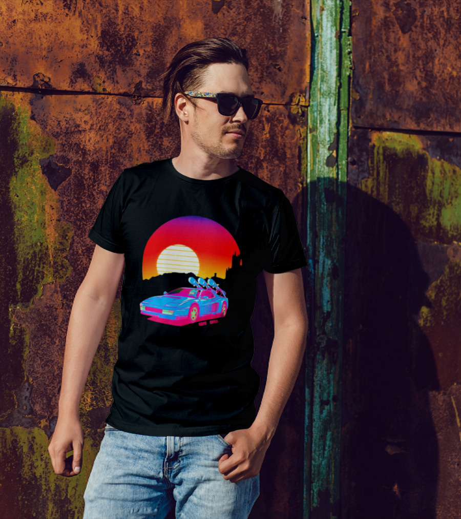 NAFO Crimea Sunset Neon Retro Car At Vibrant Skyline T-Shirt
