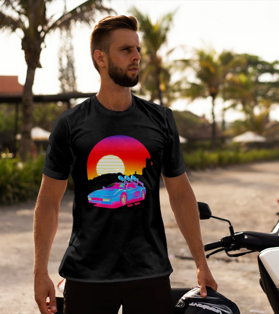 NAFO Crimea Sunset Neon Retro Car At Vibrant Skyline T-Shirt
