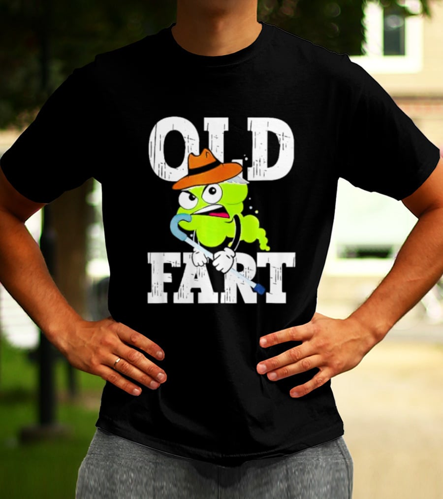 Old Fart Wearing Fedora With Cane Character T-Shirt