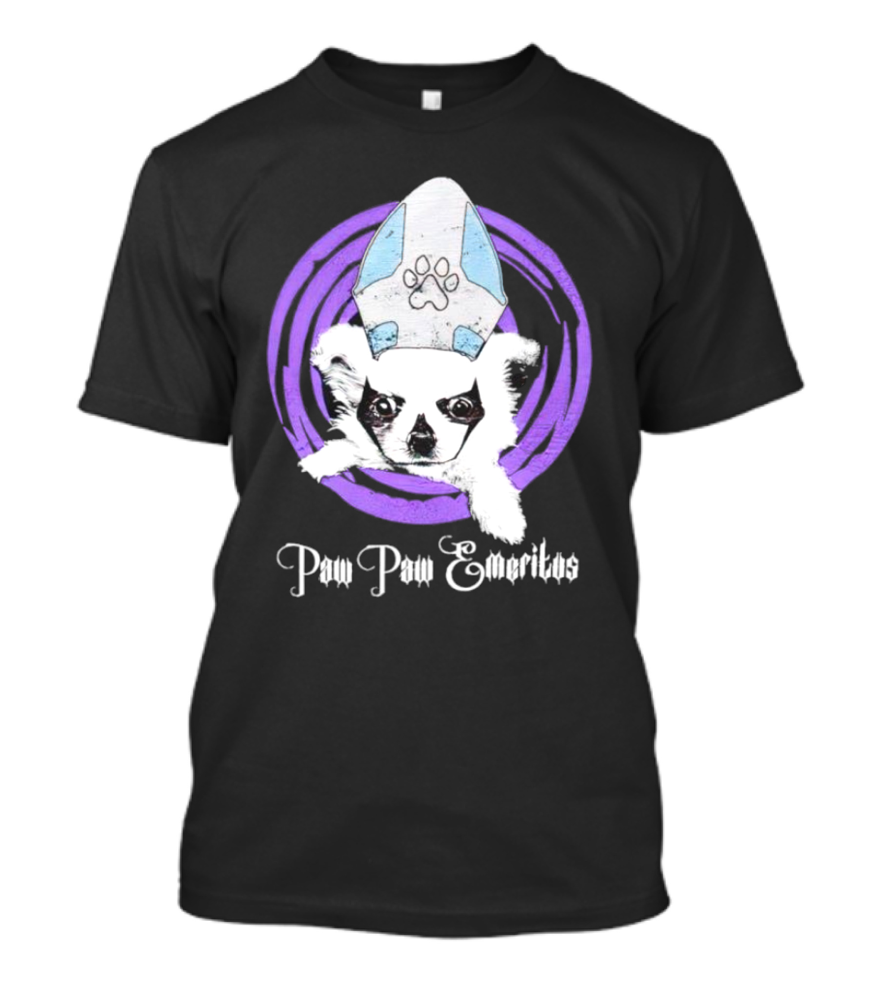 Paw Paw Emeritus Dog With White Mitre Hat And Purple Circle T-Shirt