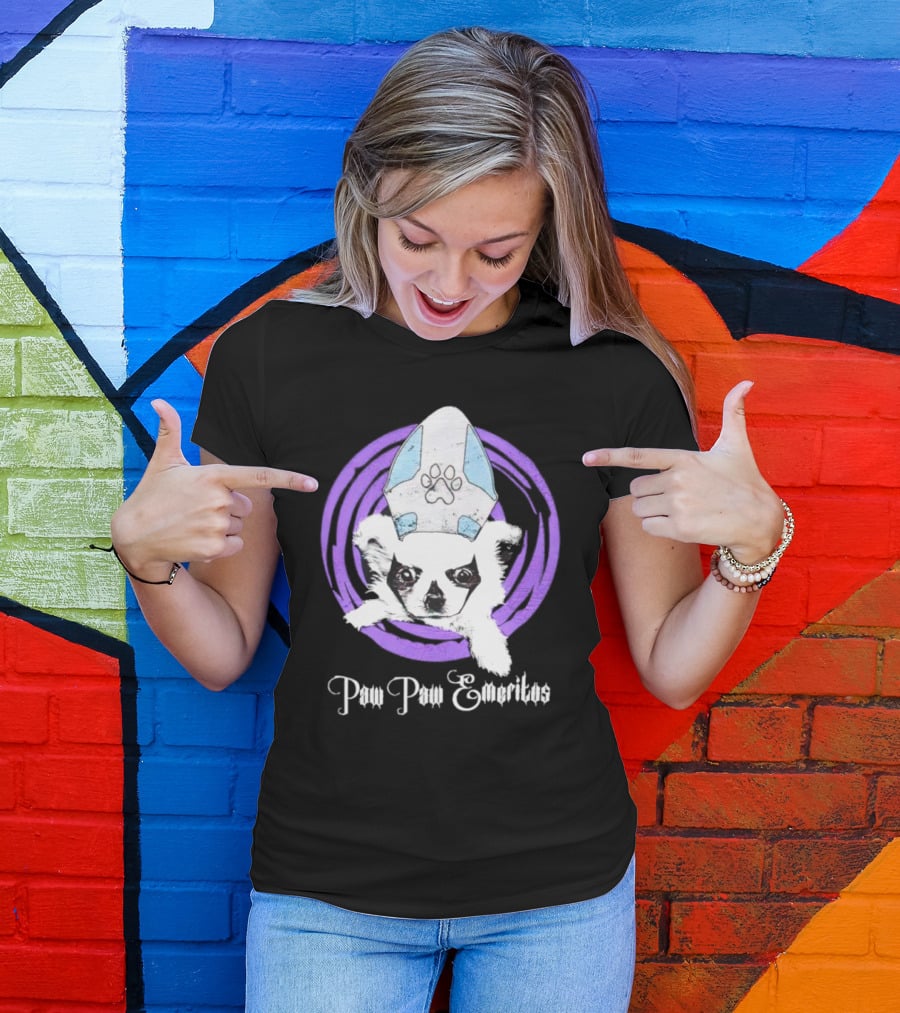 Paw Paw Emeritus Dog With White Mitre Hat And Purple Circle T-Shirt