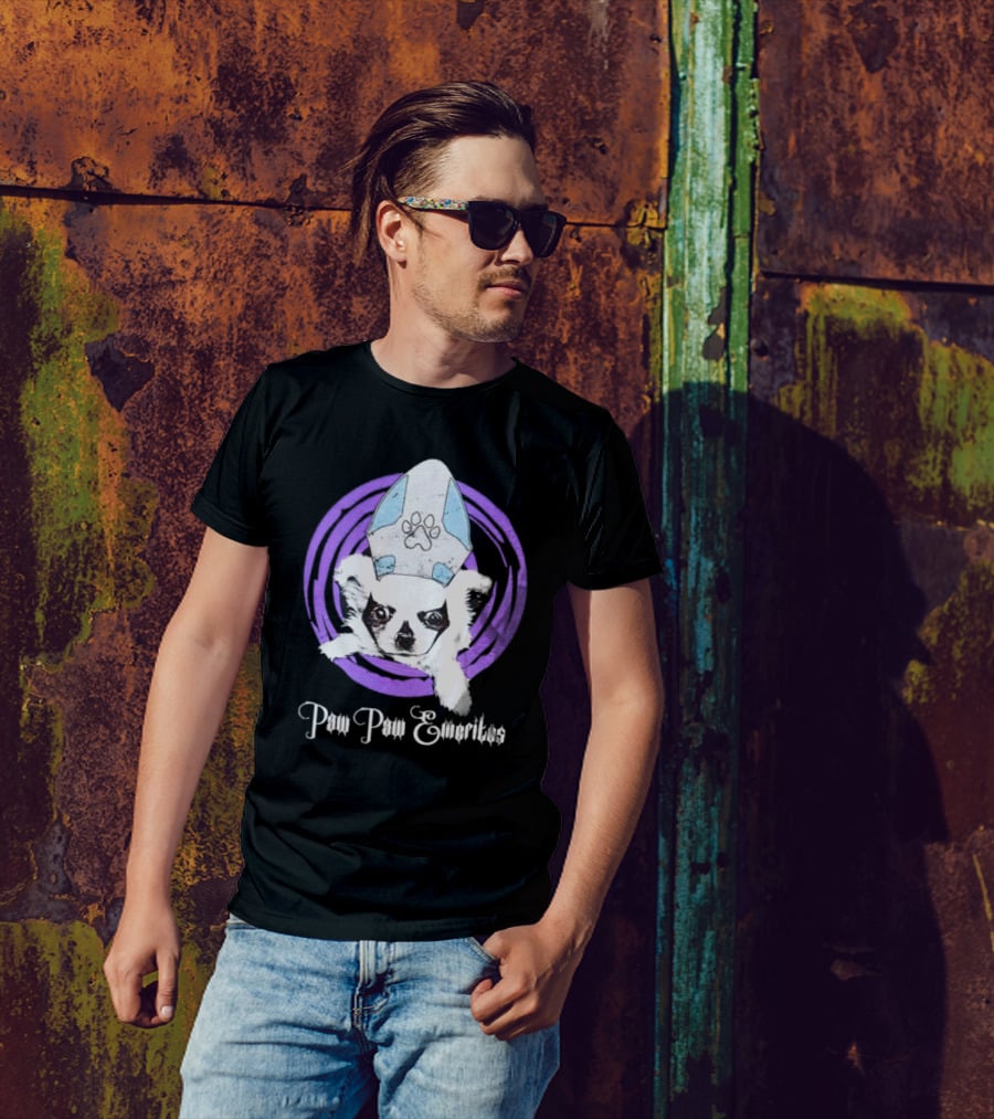 Paw Paw Emeritus Dog With White Mitre Hat And Purple Circle T-Shirt