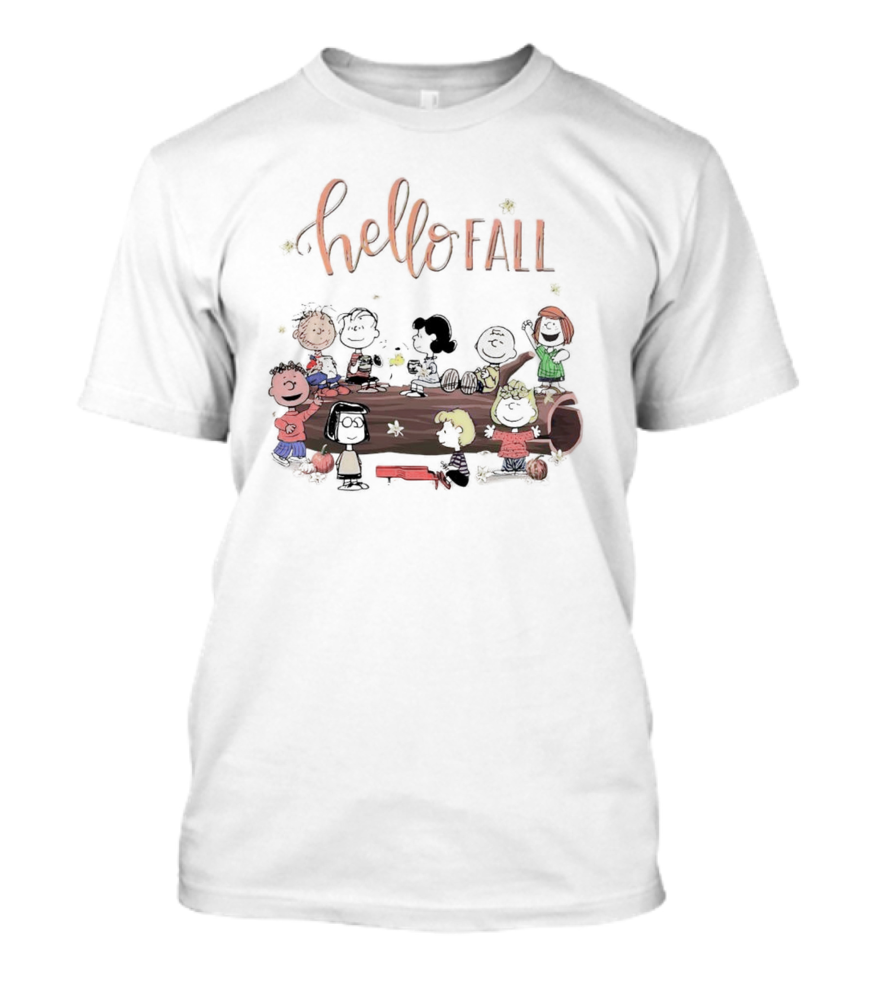 Peanuts Characters Celebrating Hello Fall With Autumn Fun T-Shirt