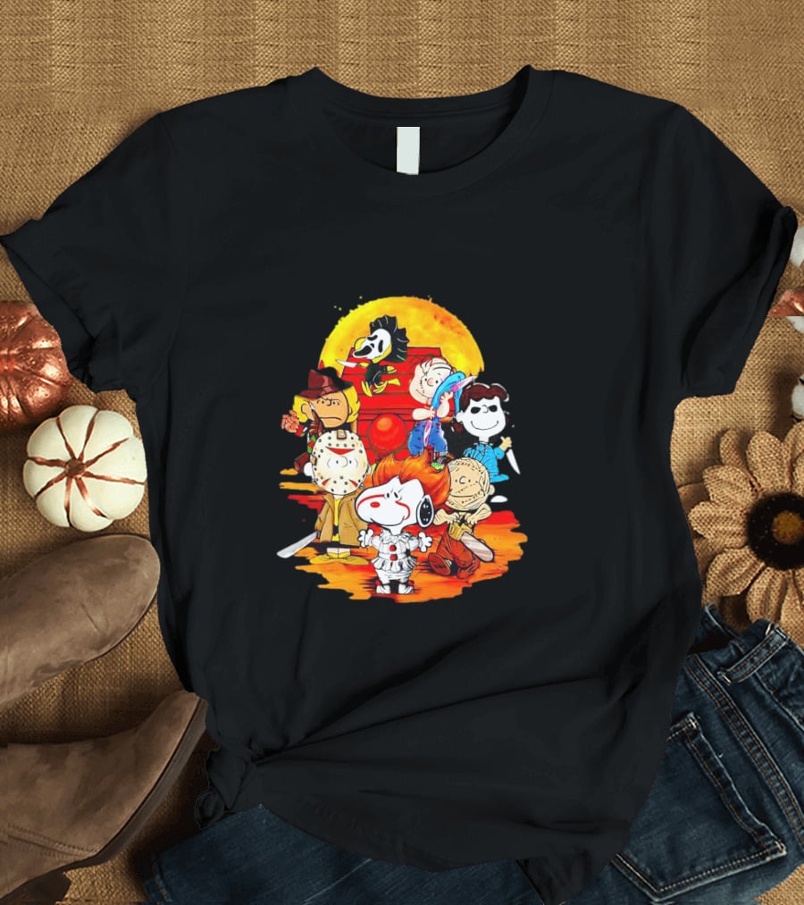 Peanuts Characters Halloween Horror Mashup With Iconic Scary Movie Villains T-Shirt