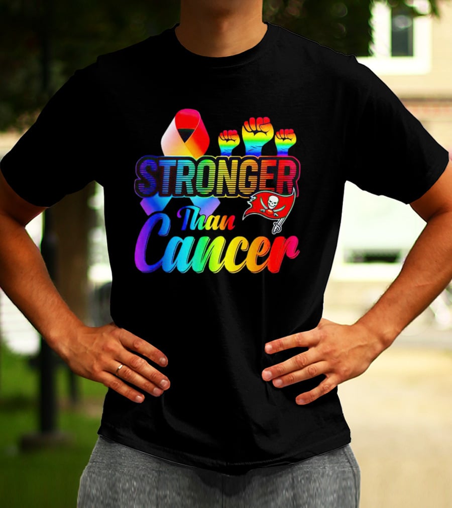Tampa Bay Buccaneers Stronger Than Cancer Rainbow Ribbon Fists T-Shirt