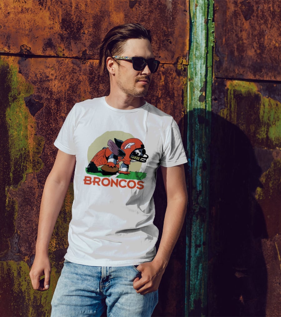 Angry Stitch NFL Football Broncos Helmet Rugged Player T-Shirt