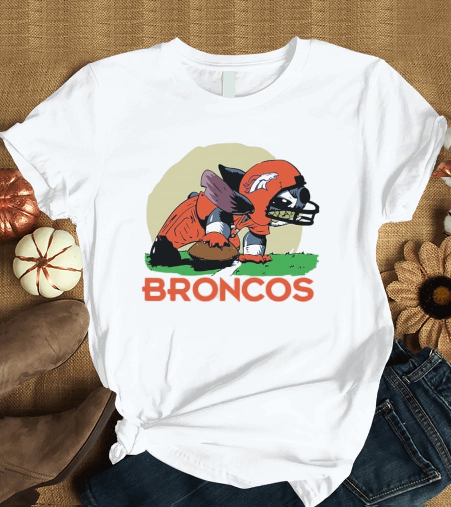 Angry Stitch NFL Football Broncos Helmet Rugged Player T-Shirt