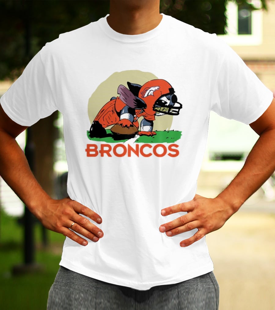 Angry Stitch NFL Football Broncos Helmet Rugged Player T-Shirt