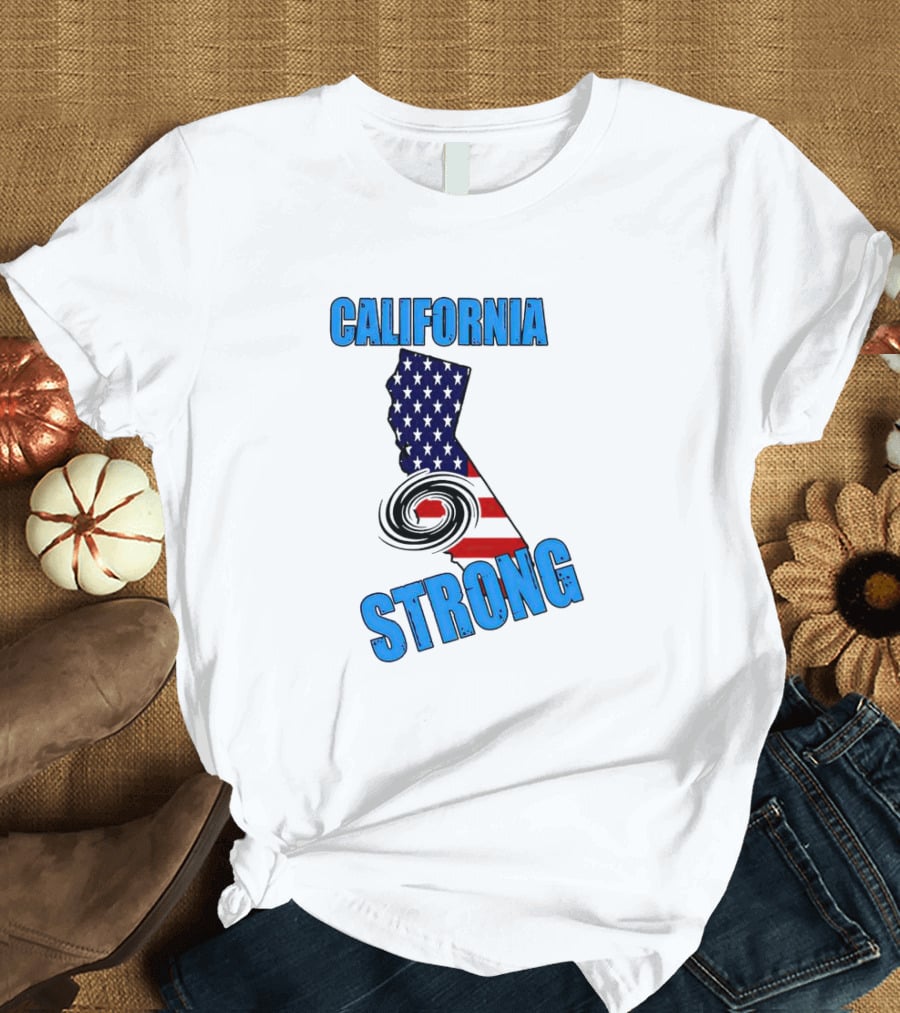 California Strong Hurricane Hilary California Map American Flag T-Shirt