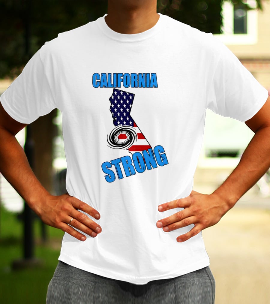 California Strong Hurricane Hilary California Map American Flag T-Shirt