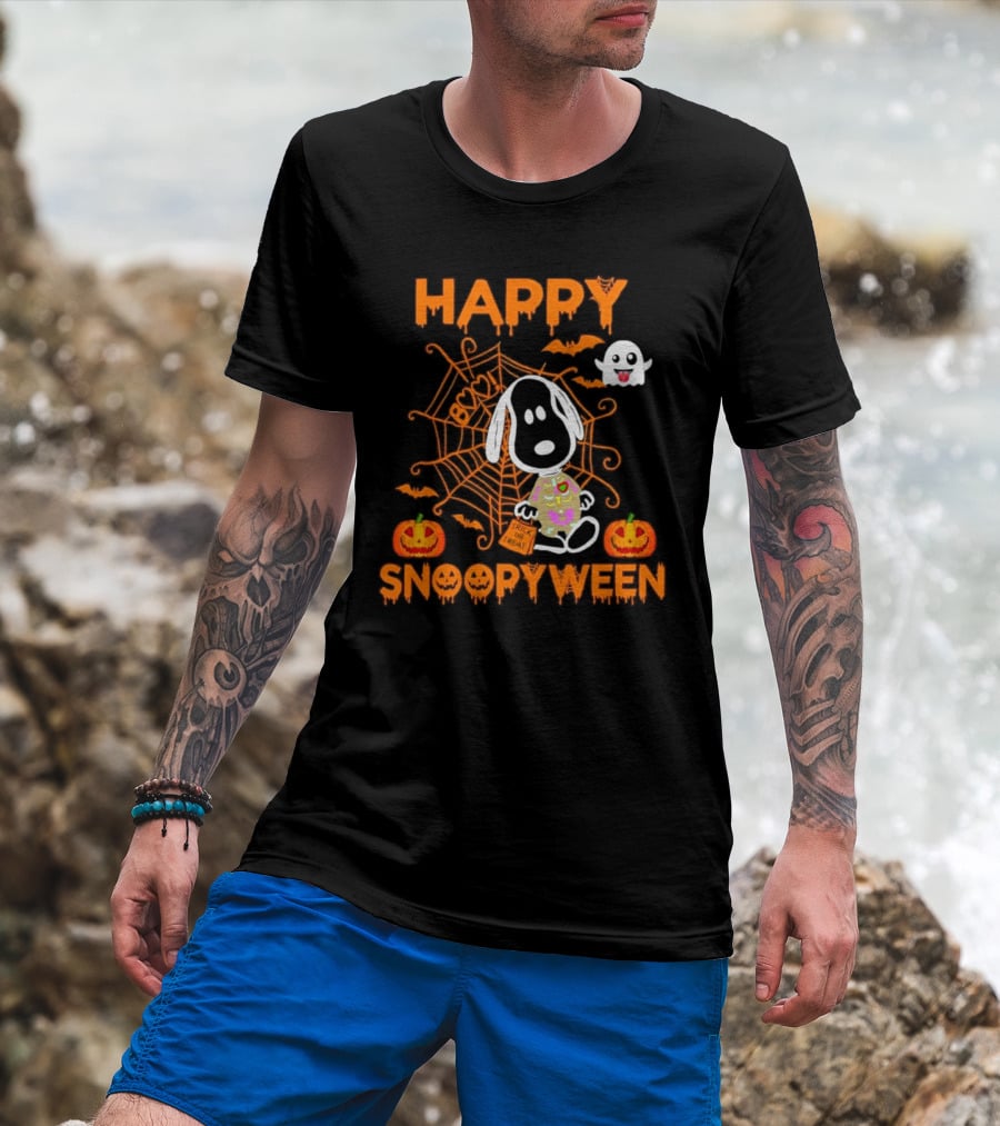 Happy Snoopyween Trick Or Treat Spooky Ghosts Pumpkins And Spider Webs T-Shirt