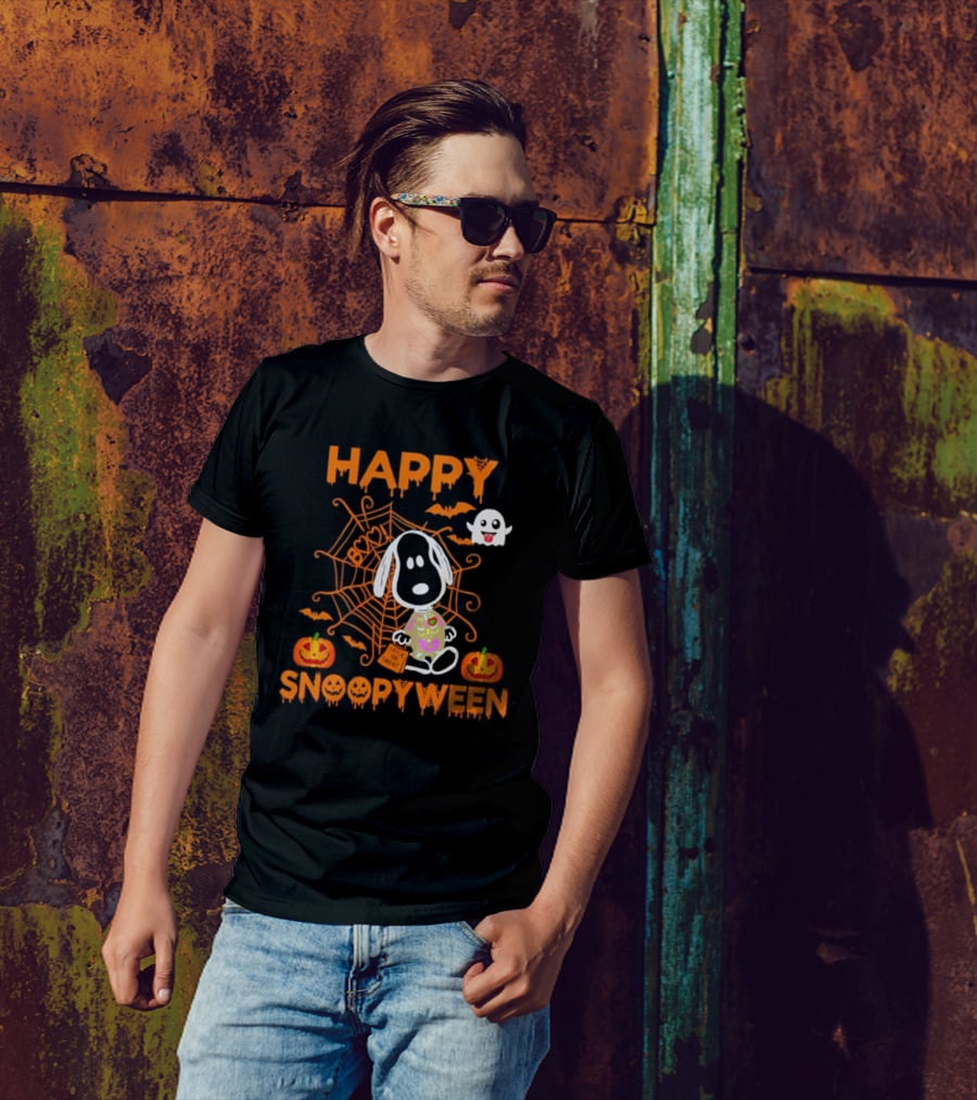 Happy Snoopyween Trick Or Treat Spooky Ghosts Pumpkins And Spider Webs T-Shirt